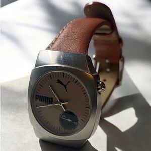 Puma Women’s Brown and Silver Watch With Leather Band